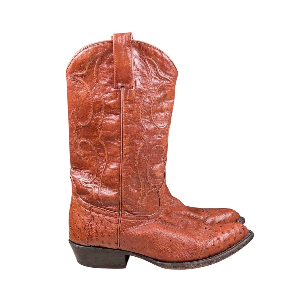 Los Altos Genuine Ostrich Western Cowboy Boots Cognac J-Toe Men's Sz‎ 8 EE